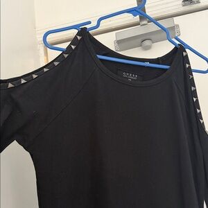 GUESS Black Cold-Shoulder Top with Silver Stud Trim